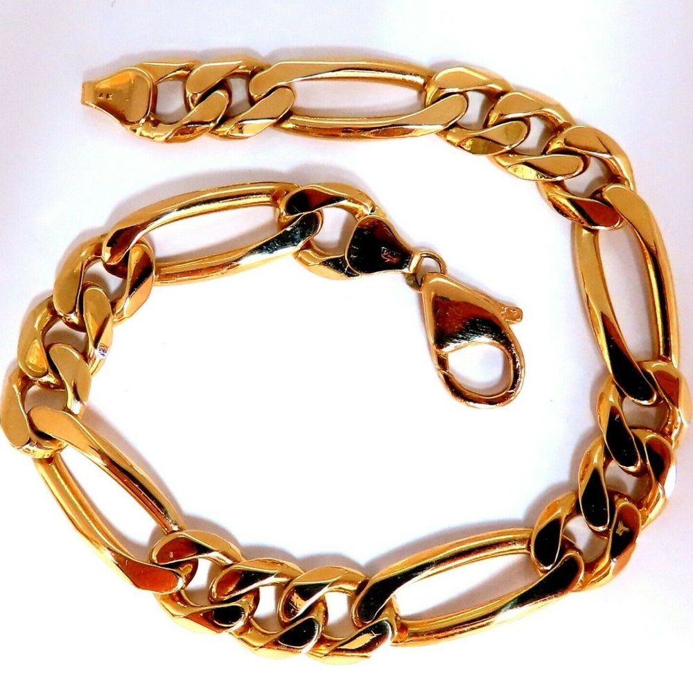 Figaro Link 14kt Gold Bracelet 8.5 inch 8.7mm 29 Gram Unisex*